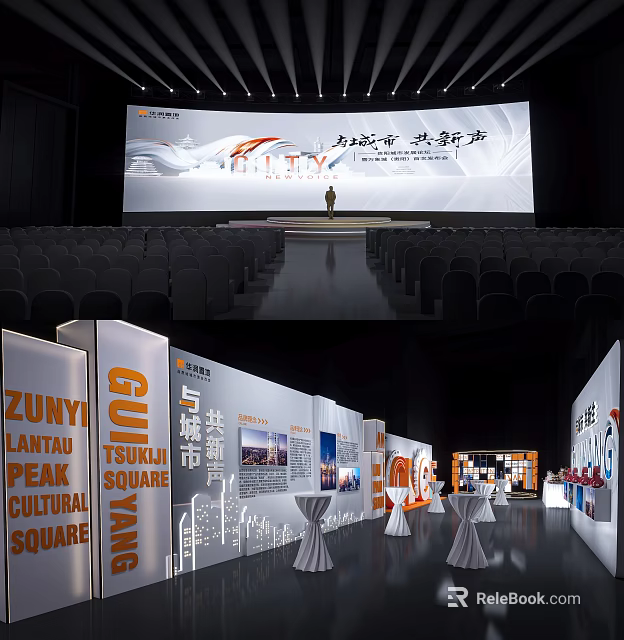 Public Art Exhibition For Urban Renewal With Stage And Display Boards 3d model 