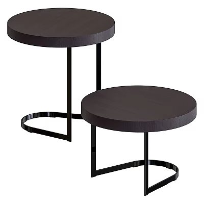 Modern Black Nesting Side Tables With Round Wooden Top And Metal Frame 3d model