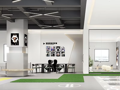 Modern Fitness Studio Interior With People Exercising And Training Equipment Layout 3d model