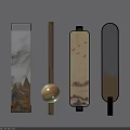 Modern Chinese Style Wall Lamps With Landscape Painting Wooden Metal Frame And Soft Lighting
