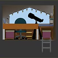 Miniature Room Scene With Orange Desk Green Chair Bookshelf Ladder And Star Decorations