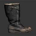 Black Leather Worn Tall Boots With Zipper And Buckle Strap Design