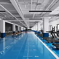 Modern Gym Interior With Fitness Equipment Battle Ropes And Blue Floor