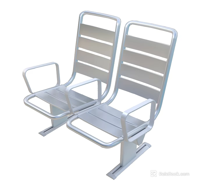 Two Silver Metal Public Seats With Armrests And Modern Design 3d model 