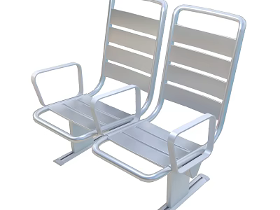 Two Silver Metal Public Seats With Armrests And Modern Design 3d model