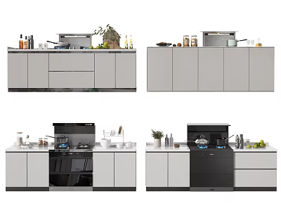 Modern Kitchen Cabinets Interior Design With Appliances Countertop And Decorative Plants 3d model