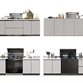 Modern Kitchen Cabinets Interior Design With Appliances Countertop And Decorative Plants
