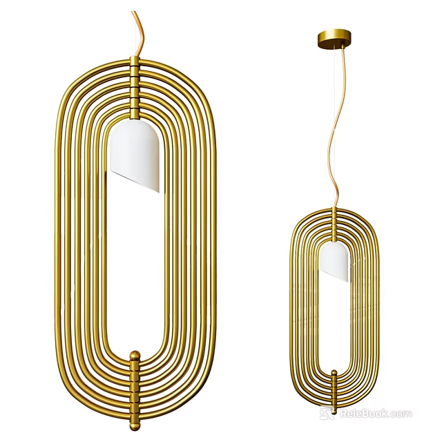 Modern Golden Circular Design Chandeliers With White Shade In Two Different Sizes 3d model 