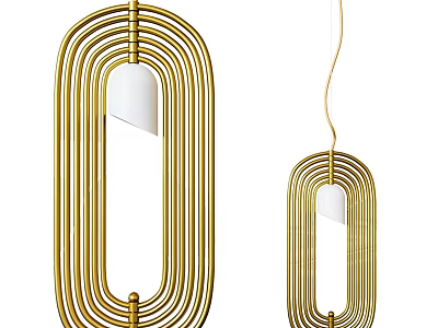 Modern Golden Circular Design Chandeliers With White Shade In Two Different Sizes 3d model