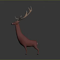 Red Deer with Large Antlers 3D Model Standing on Green Base Against Dark Background