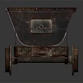 Rusty Old Metal Mine Cart With Two Wheels And Vintage Design Features