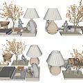 Modern Minimalist Decorative Ornament Set With Table Lamp Figurines Dried Branches And Books