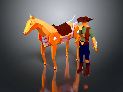 Orange Toy Horse And Cowboy Hat Figure With 3D Design For Home Decoration 3d model