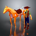 Orange Toy Horse And Cowboy Hat Figure With 3D Design For Home Decoration