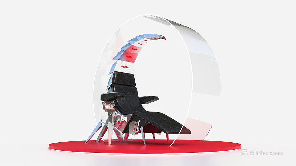 Modern Transparent Semicircle Display Structure With Black Red Components And Red Base Platform 3d model