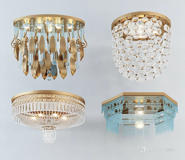 Modern Crystal Chandeliers With Gold Frames Transparent Crystals And Unique Designs 3d model