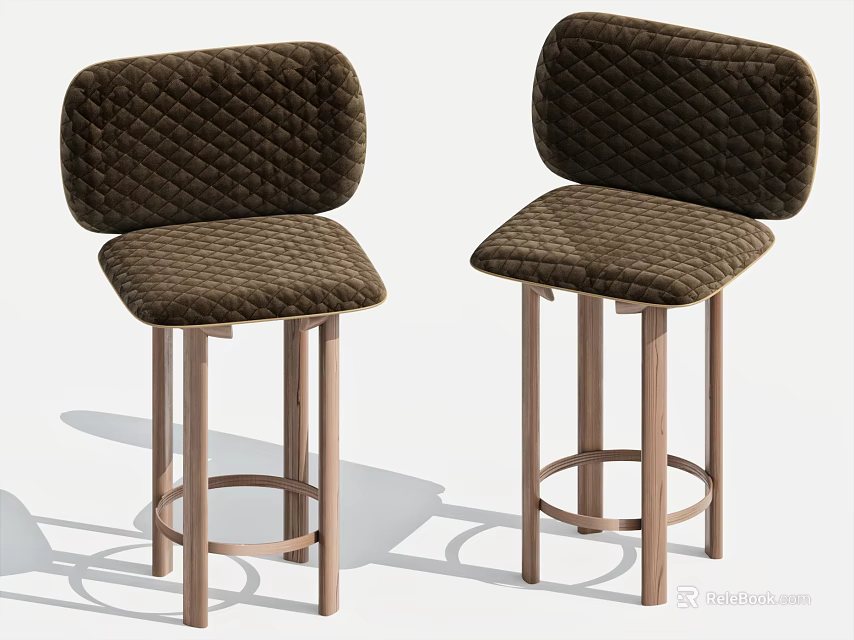 Modern Dark Brown Quilted Bar Stools With High Backrest And Metal Frame Design 3d model 