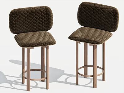 Modern Dark Brown Quilted Bar Stools With High Backrest And Metal Frame Design 3d model