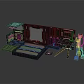 Futuristic Sci-Fi Scene Structure with Platform Console Metal Frames Panels and Lighting