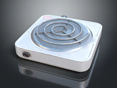 White Single Burner Electric Stove With Heating Coil Household Kitchen Appliance 3d model