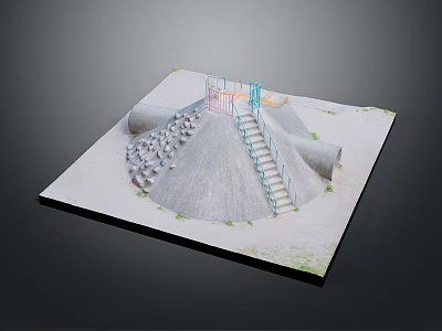 Construction Model Display With Metal Stairs Railings Pipes And Concrete Structures 3d model
