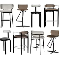 Modern Bar Stools with Various Designs Comfortable Seats and Metal Frames 3d model