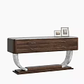 Modern Console Table With Wooden Cabinet Functional Drawers Marble Top Metal Legs And Decorative Frames