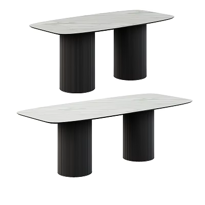 Modern Dining Table with Light Colored Marble Top and Black Ribbed Legs in Sleek Design 3d model