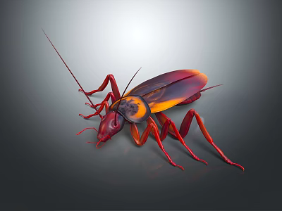 Red Brown Cockroach With Long Antennae And Legs On Gray Background 3d model