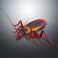 Red Brown Cockroach With Long Antennae And Legs On Gray Background