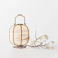 Traditional Elegant Table Lamp With Wooden Frame Paper Shade And White Magnolia Branches