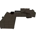Dark Colored L Shaped Sectional Sofa with Cushions Throw Blanket and Center Table 3d model