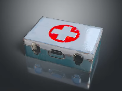 Portable Medical First Aid Kit With Red Cross Symbol And Metal Case Design 3d model