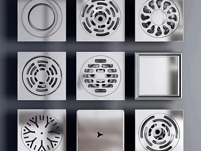 Stainless Steel Bathroom Floor Drains With Various Round Square Designs And Patterns 3d model