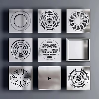 Stainless Steel Bathroom Floor Drains With Various Round Square Designs And Patterns 3d model