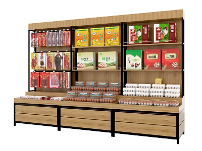 Retail Display Shelving With Multi Tiered Racks For Boxed Goods And Eggs 3d model
