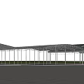 Outdoor Canopy Structure With Metal Frame Under Blue Sky And Green Lawn