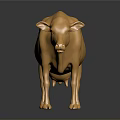Golden Cow Sculpture with Metallic Shine and Reflective Base on Dark Background