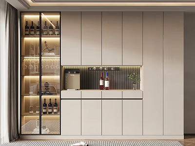 Modern Wine Cabinet Design With Glass Doors LED Lighting And Wine Bottle 3d model