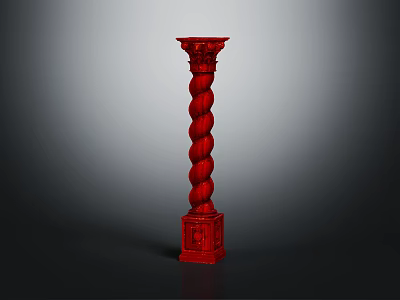Red Twisted Column With Ornate Top And Carved Base For Architectural Decorative Element 3d model