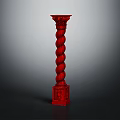 Red Twisted Column With Ornate Top And Carved Base For Architectural Decorative Element 3d model