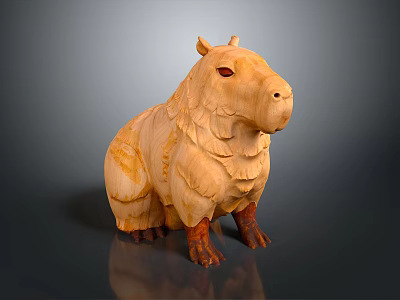 Hand Carved Capybara Wooden Sculpture By Artisan With Detailed Features And Natural Finish 3d model