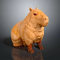 Hand Carved Capybara Wooden Sculpture By Artisan With Detailed Features And Natural Finish