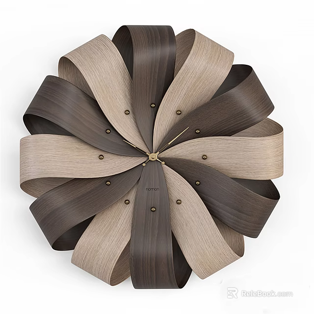 Modern Decorative Wooden Clock With Light And Dark Brown Radial Strips And Metallic Central Details 3d model 