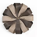 Modern Decorative Wooden Clock With Light And Dark Brown Radial Strips And Metallic Central Details