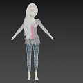 Woman With Long Gray Hair Wearing Pink Top Gray Cardigan Blue Jeans Barefoot On Black