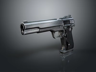 Silver Metallic Pistol With Black Grip And Sleek Modern Design On Gray Background 3d model