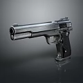 Silver Metallic Pistol With Black Grip And Sleek Modern Design On Gray Background