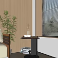 Modern Living Room Side Table With Vase Bowl And Stacked Books By Window Blinds