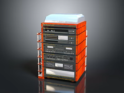 Modern Orange Stacked Audio System Featuring Multiple Layers And Control Panel Design 3d model